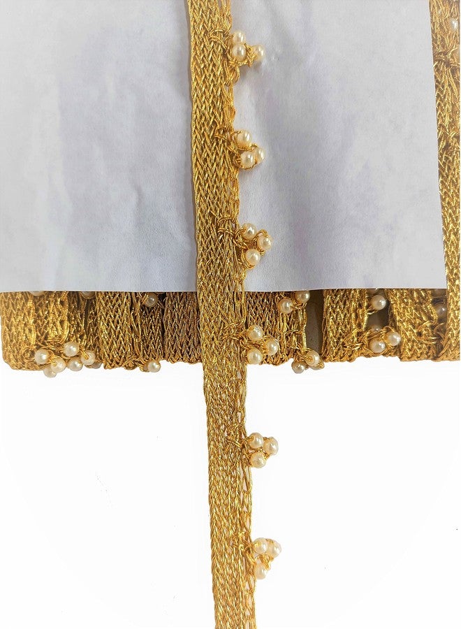 Mezin 3 Moti Handmade Pearl Beads Border Lace for Bridal Dresses, Sarees, Lehengas, Decoration, Bag and Designing Embellishment Crafts (9 Mtr) (Antic Gold) - Image 4